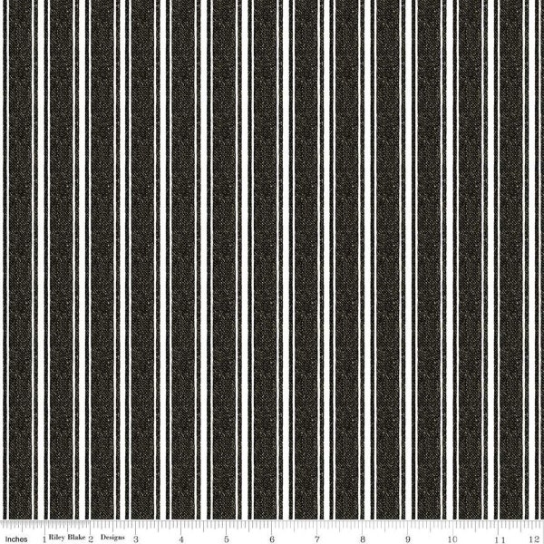 Queen of We'en Ticking Texture C13171 Black - Riley Blake Designs - Halloween Stripes - J. Wecker Frisch - Quilting Cotton Fabric