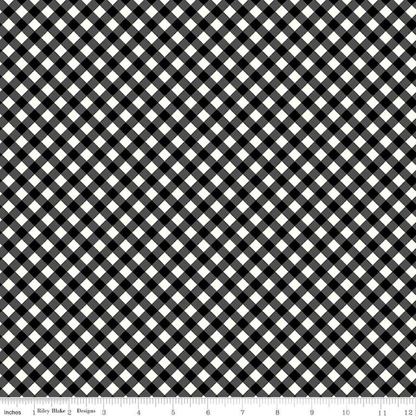 The Beehive State PRINTED Gingham C12534 Black - Riley Blake Designs - Utah Cloud/Black Diagonal Check - Quilting Cotton Fabric