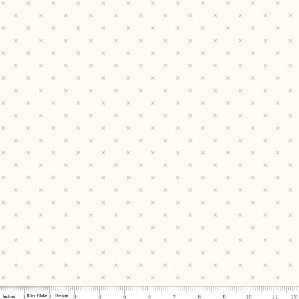 Bee Cross Stitch on Cloud C747 Pumpkin by Riley Blake Designs -  Orange Xs on Off-White Geometric - Lori Holt - Quilting Cotton Fabric