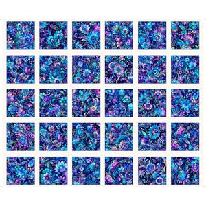 Fantasia Floral Picture Blocks Panel 30963 Blue B - by QT Fabrics - Dan Morris - Quilting Cotton Fabric