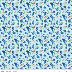 SALE Friendship Florals Bluebonnets C15842 Sky by Riley Blake Designs - Flowers Sprigs - Quilting Cotton Fabric