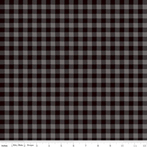 Wild at Heart Buffalo Plaid C9827 Gray - Riley Blake Designs - Outdoors 3/8" Check Black Gray - Quilting Cotton Fabric