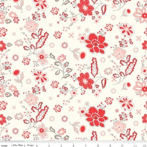 SALE I Love Us Main C13960 Cream by Riley Blake Designs - Valentine&#39;s Day Valentines Floral Flowers - Quilting Cotton Fabric