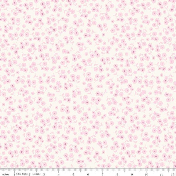 SALE Picnic Florals Ditsy C14613 Carnation by Riley Blake Designs - Pink Floral Flowers on Cream - Quilting Cotton Fabric