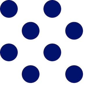May include: A white background with seven dark blue circles.