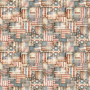 American Country Flag Patchwork Cream Patriotic Fabric - 31995 - QT Fabrics Quilting Cotton Fabric