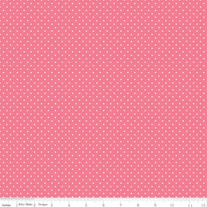 SALE White on Lipstick Pink Flat Swiss Dots - Riley Blake Designs - Polka Dot - Quilting Cotton Fabric