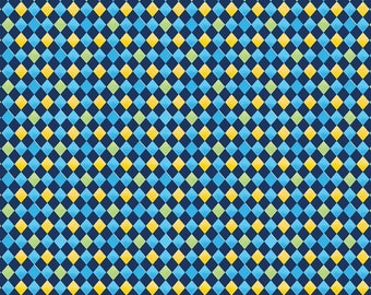 SALE The Little Engine That Could Argyle C9994 Navy - Riley Blake Designs - Juvenile Trains Geometric Diamonds Blue - Quilting Cotton Fabric