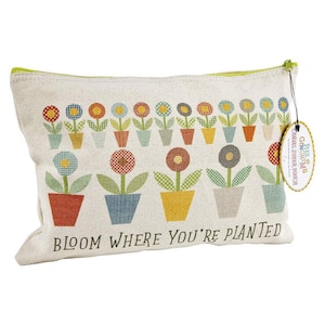 SALE Gingham Garden Large CANVAS Zipper Pouch ST-27266 by Lori Holt - Riley Blake Designs - Flowers Bloom Where You&#39;re Planted