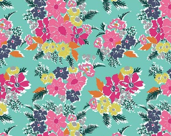 Flower Farm Main C13980 Teal - Riley Blake Designs - Floral Flowers - Quilting Cotton Fabric