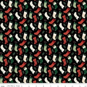 SUPER DEAL BTY! Christmas Traditions Stockings Black - Riley Blake Designs - Christmas Stockings  - Quilting Cotton Fabric