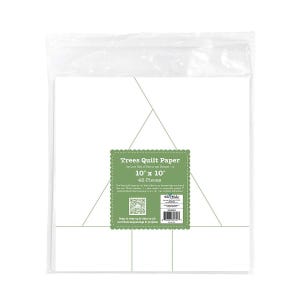 May include: A package of white 10 inch by 10 inch quilt paper for quilting projects. The package contains 42 pieces of paper. The package has a green label with the text "Trees Quilt Paper" and "Lori Holt of Bee in my Bonnet".