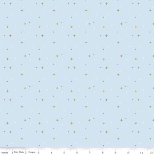 Sparkler SC650 Boy Blue SPARKLE - Riley Blake Designs - Plus Signs Gold SPARKLE Metallic - Quilting Cotton Fabric