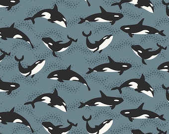 SALE Alaska Orca Whales C16167 Blue - Riley Blake Designs - Blue Whales Ocean Animals - Quilting Cotton Fabric