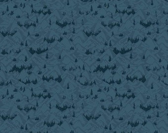 SALE Legends of the National Parks Mountains C13284 Navy - Riley Blake Designs - Tone-on-Tone Mountains Trees - Quilting Cotton Fabric
