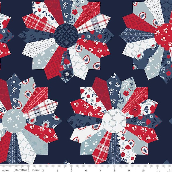 SALE American Beauty Dresden C14449 Navy by Riley Blake Designs - Patriotic PRINTED Dresden - Quilting Cotton Fabric