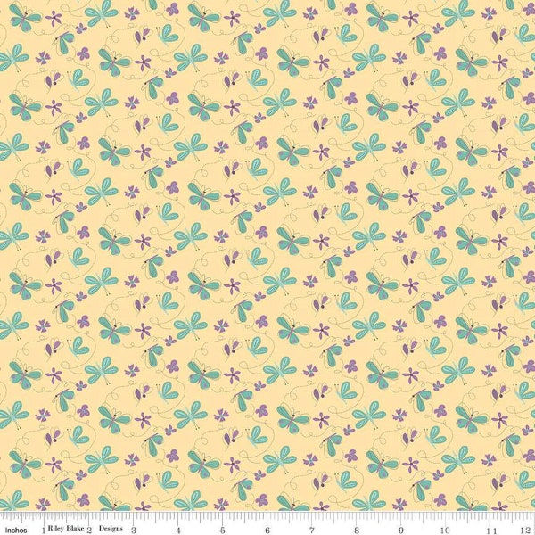 CLEARANCE Hello Spring Butterflies C12961 Yellow - Riley Blake Designs - Floral Flowers Butterfly - Quilting Cotton Fabric