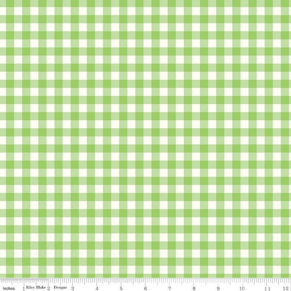 Gingham Cottage PRINTED Gingham C13014 Green - Riley Blake Designs - Green Cream Checks Check Checkered - Quilting Cotton Fabric