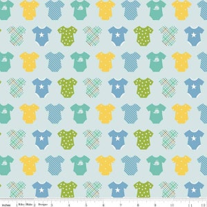 12 Inch End of Bolt Piece - SALE Sweet Baby Boy Onesies Light Blue - Riley Blake Designs - Quilting Cotton Fabric