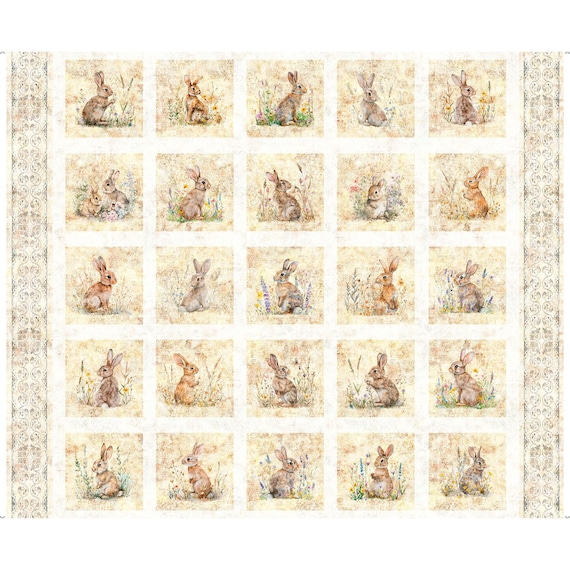 Hunny Bunny Bunny Picture Patches Panel 30975 Cream E - - QT Fabrics - Rabbits Easter Spring - Quilting Cotton Fabric