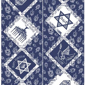 SALE Festival of Lights Table Runner Panel SP9652 Silver SPARKLE by Riley Blake Designs - Hanukkah Menorah Dreidel - Quilting Cotton Fabric