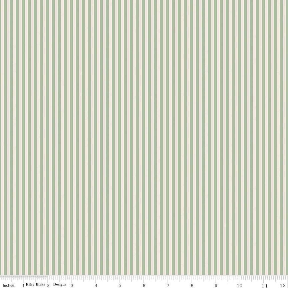 SALE 1/8 Eighth Inch Stripe on Ivory C505 Sage - Riley Blake Designs - Small Striped - Quilting Cotton Fabric