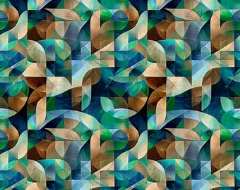 Solstice Kaleidoscope Geo 31231 Teal Q - QT Fabrics - Geometric Abstract Stained Glass - Quilting Cotton Fabric