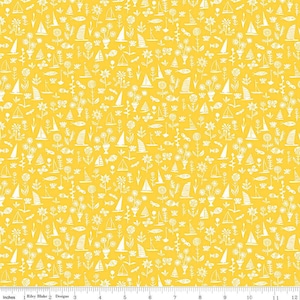 SALE Riviera Collection B Sealife C 01666455C - Riley Blake Designs - Boats Flowers Fish Yellow -  Liberty Fabrics  - Quilting Cotton Fabric