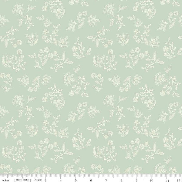 Shades of Autumn Sprigs C13474 Tea Green by Riley Blake Designs - Thanksgiving Fall Floral Flowers Leaves - Quilting Cotton Fabric