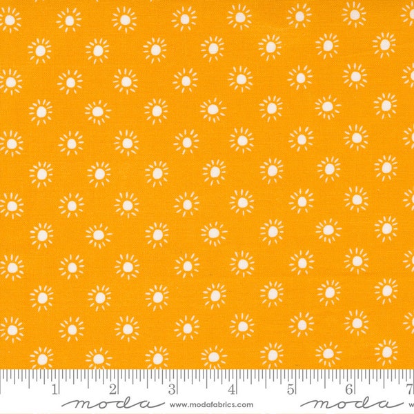 9" end of bolt - Jungle Paradise Sunny Day Dot 20789 Tiger - Moda Fabrics - Dots Suns Orange Off White - Quilting Cotton Fabric