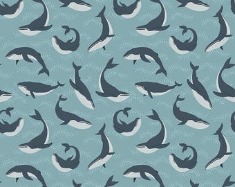 SALE Alaska Whales C16169 Blue - Riley Blake Designs - Blue Whales Ocean Animals - Quilting Cotton Fabric
