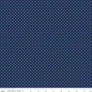 SALE White on Navy Flat Swiss Dots by Riley Blake Designs - Blue Polka Dot - Quilting Cotton Fabric