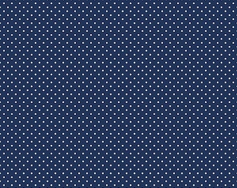 SALE White on Navy Flat Swiss Dots - Riley Blake Designs - Blue Polka Dot - Quilting Cotton Fabric