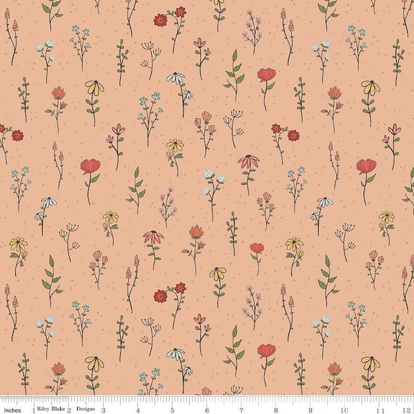 OFERTA Stay Wild Boho Little Flowers C15211 Albaricoque - Riley Blake Designs - Flores silvestres, pétalos, hojas, flores, estampado floral - Tela de algodón para patchwork
