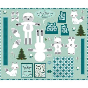 SALE Forest Friends Doll Panel Todd Arctic Fox PD12698 by Riley Blake Designs - DIGITALLY PRINTED Foxes Clothing - Quilting Cotton Fabric