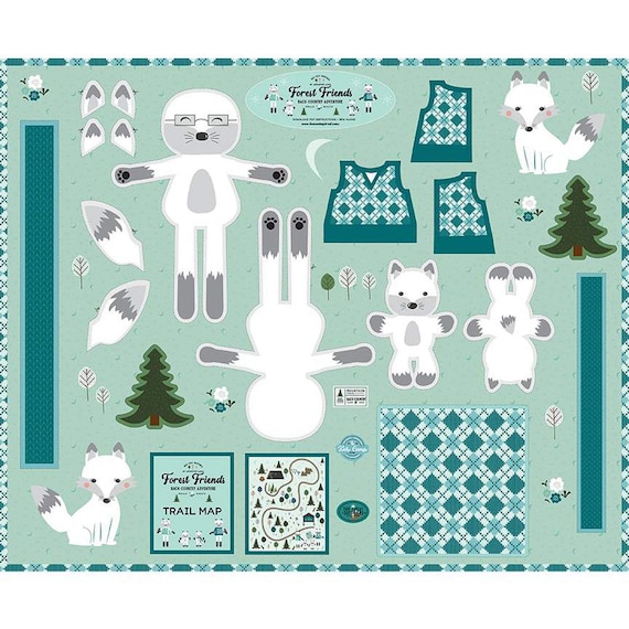 SALE Forest Friends Doll Panel Todd Arctic Fox PD12698 - Riley Blake Designs - DIGITALLY PRINTED Foxes Clothing - Quilting Cotton Fabric