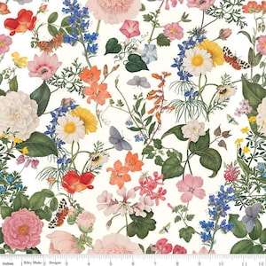 SALE Nature&#39;s Portrait Main CD15670 White - Riley Blake Designs - DIGITALLY PRINTED - Flowers - Quilting Cotton Fabric- Licensed Product