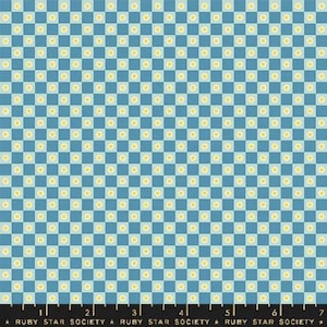 Animal Animal Check RS5169 Vintage Blue - Moda Fabrics - Flower Checkered Gingham Retro Checkers - Ruby Star Society - Cotton Fabric
