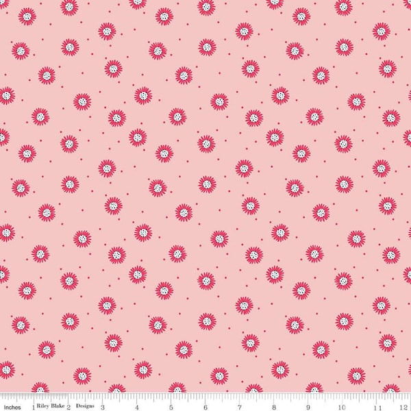 SALE Golden Aster Daisy C9844 Pink - Riley Blake Designs - Floral Flowers Daisies Pin Dot Pink Cream - Quilting Cotton Fabric