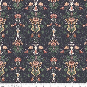26" End of Bolt - Elegance Main C12220 Midnight by Riley Blake Designs - Damask - Style Floral Flowers - Quilting Cotton Fabric