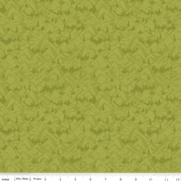 SALE Legends of the National Parks Mountains C13284 Lime - Riley Blake Designs - Outdoors Recreation Tone-on-Tone - Quilting Cotton Fabric