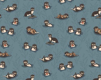 Alaska Sea Otters C16170 Blue - Riley Blake Designs - Otter Animals Sea Kelp - Quilting Cotton Fabric