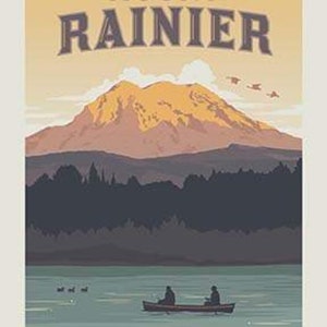 SALE National Parks Poster Panel Mount Rainier by Riley Blake - DIGITALLY PRINTED Outdoors Recreation Washington  - Quilting Cotton Fabric