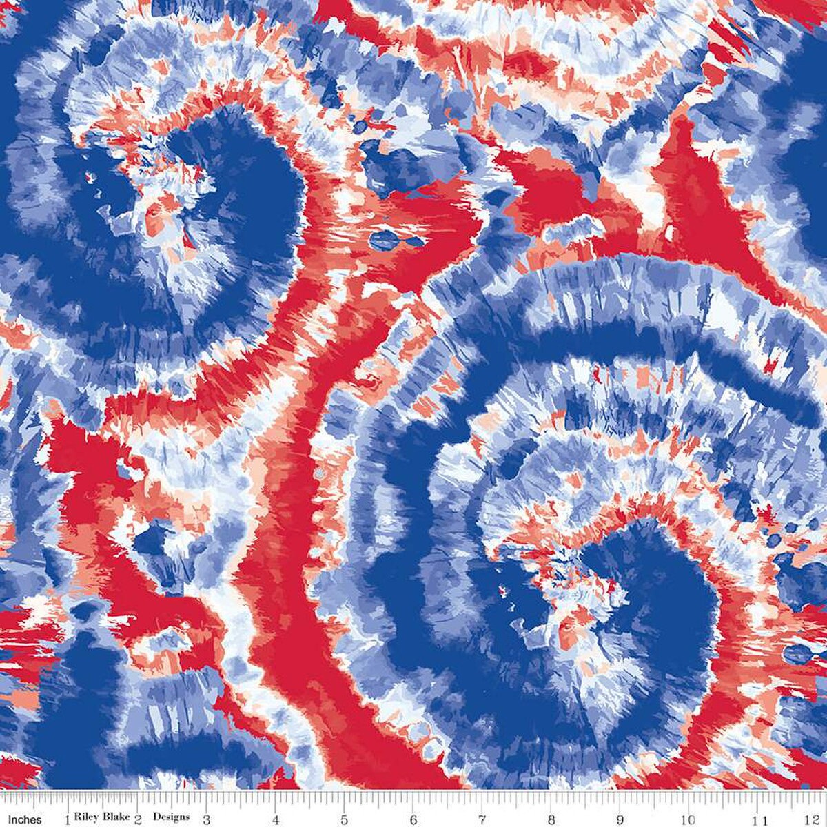 Red White Blue Patriotic Tie Dye Swirls and Stars Fabric Timeless Treasures