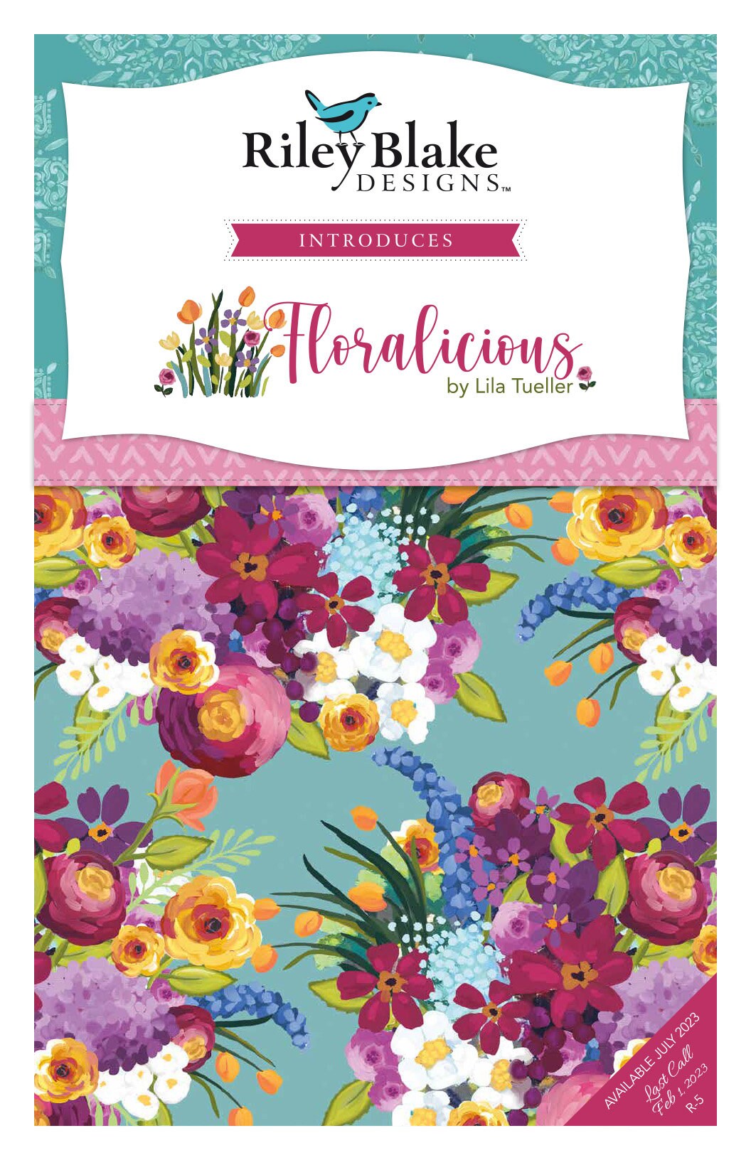 Floralicious Aqua Floral Stems Fabric by Lila Tueller - Riley