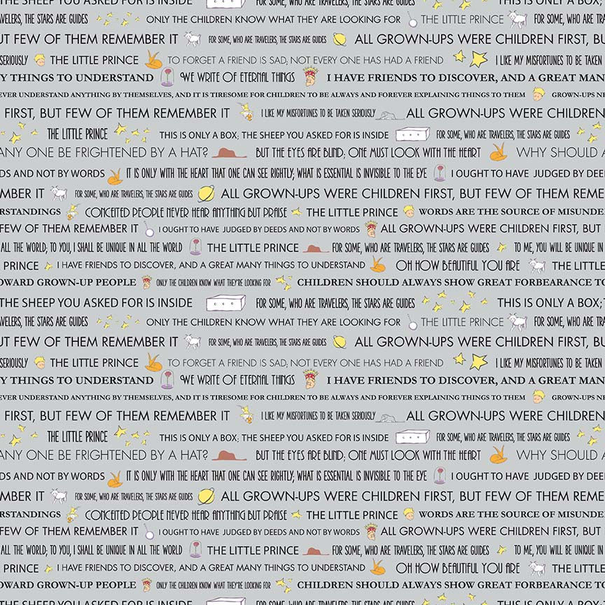 Riley Blake Sold by the Half Yard The Little Prince Collection Words in Gray