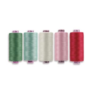May include: Five spools of thread in various colors: green, teal, off-white, pink, and red. Each spool has a label with the brand name "Fil Efina C". The thread is likely cotton and suitable for sewing or embroidery projects.