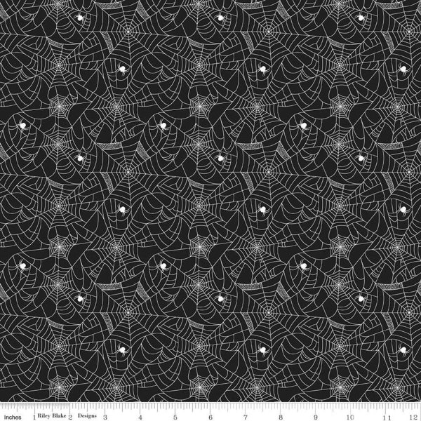 Celebrate with Hershey Spiderweb C11982 Black - Riley Blake Designs - Halloween Spiders White Webs Hershey's - Quilting Cotton Fabric