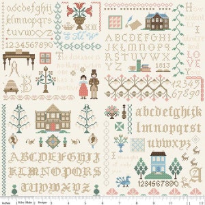 SALE Pride and Prejudice Meryton Sampler C13786 Multi - Riley Blake Designs - Jane Austen Text Sayings Cream - Quilting Cotton Fabric