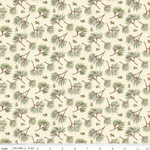 Adel in Winter Pine C12263 Cream - Riley Blake Designs - Christmas Sprigs Needles Berries - Quilting Cotton Fabric